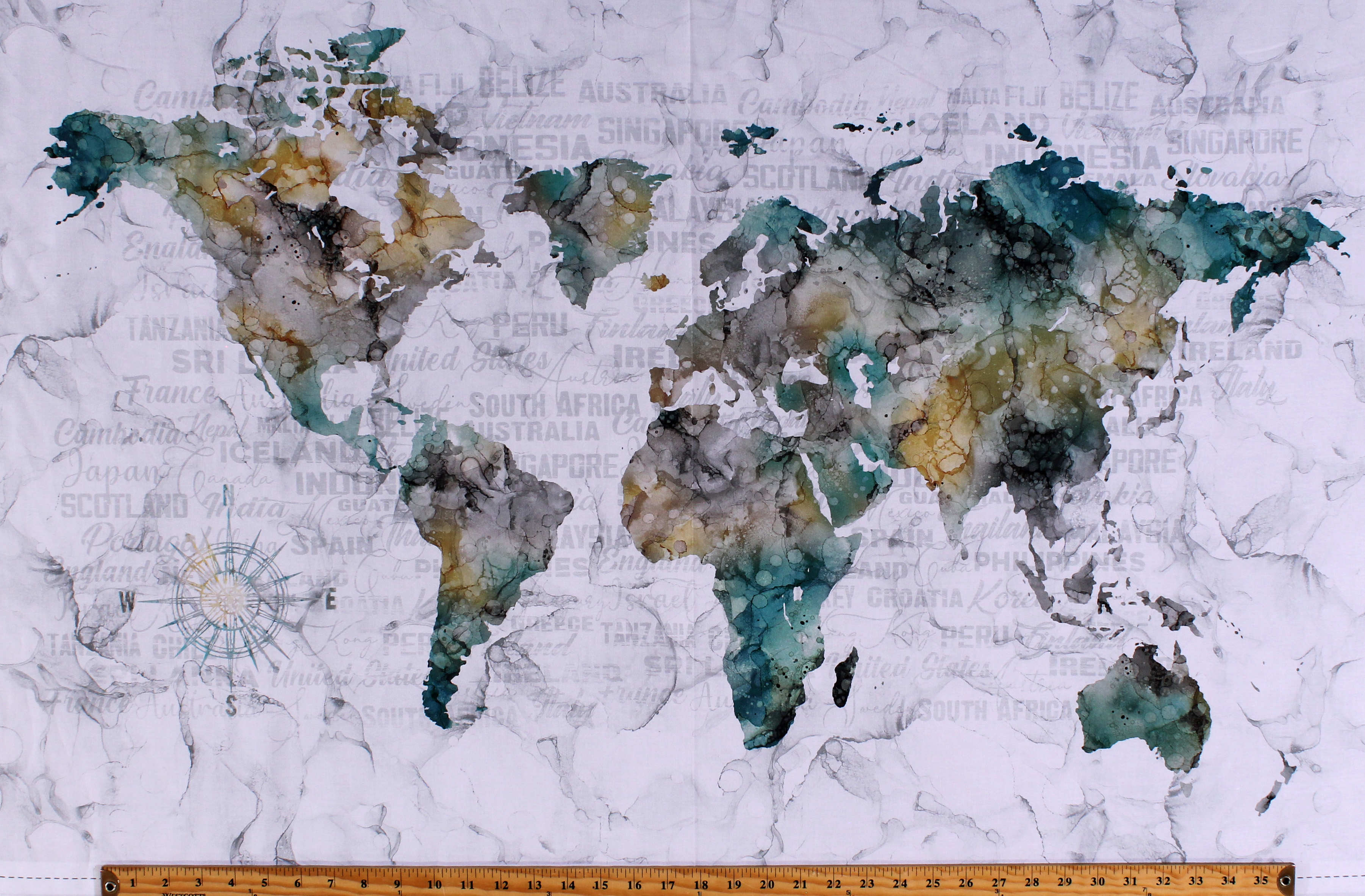 28 5 X 44 Panel Watercolor World Map Countries Of The World Travel Journey Geography Cartography Multicolor Cotton Fabric Panel Dp23890 10whitemulti