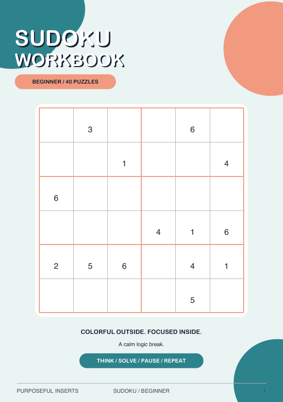 Purposeful Inserts Beginner Sudoku A5 workbook cover