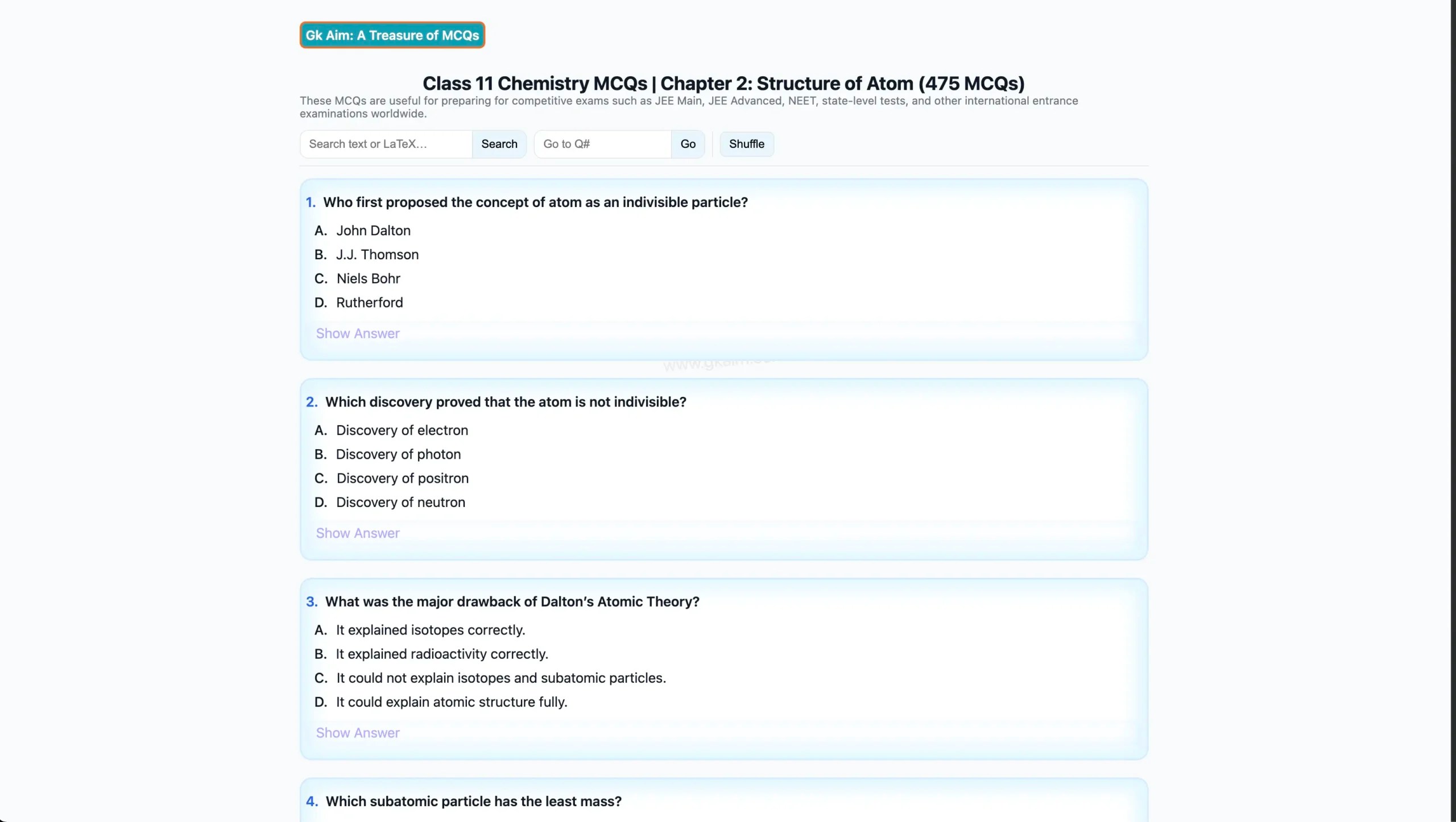 Class 11 Chemistry Chapter 2 Structure of Atom MCQs (PDF + Interactive Offline HTML Practice Bundle)
