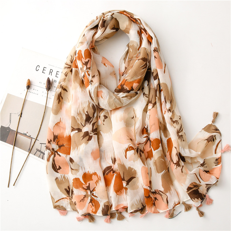 Hijab Premium | Floral Cotton Beige
