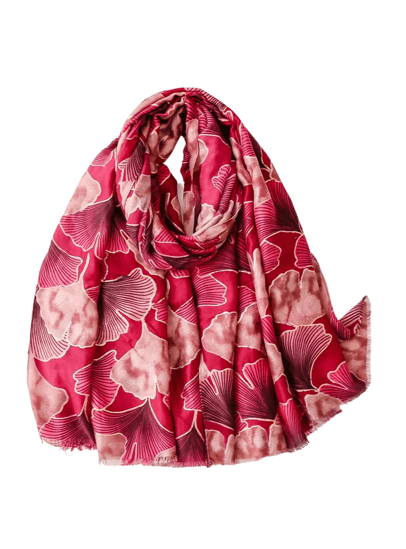 Hijab Premium | Feuillage Rose avec finitions dorées