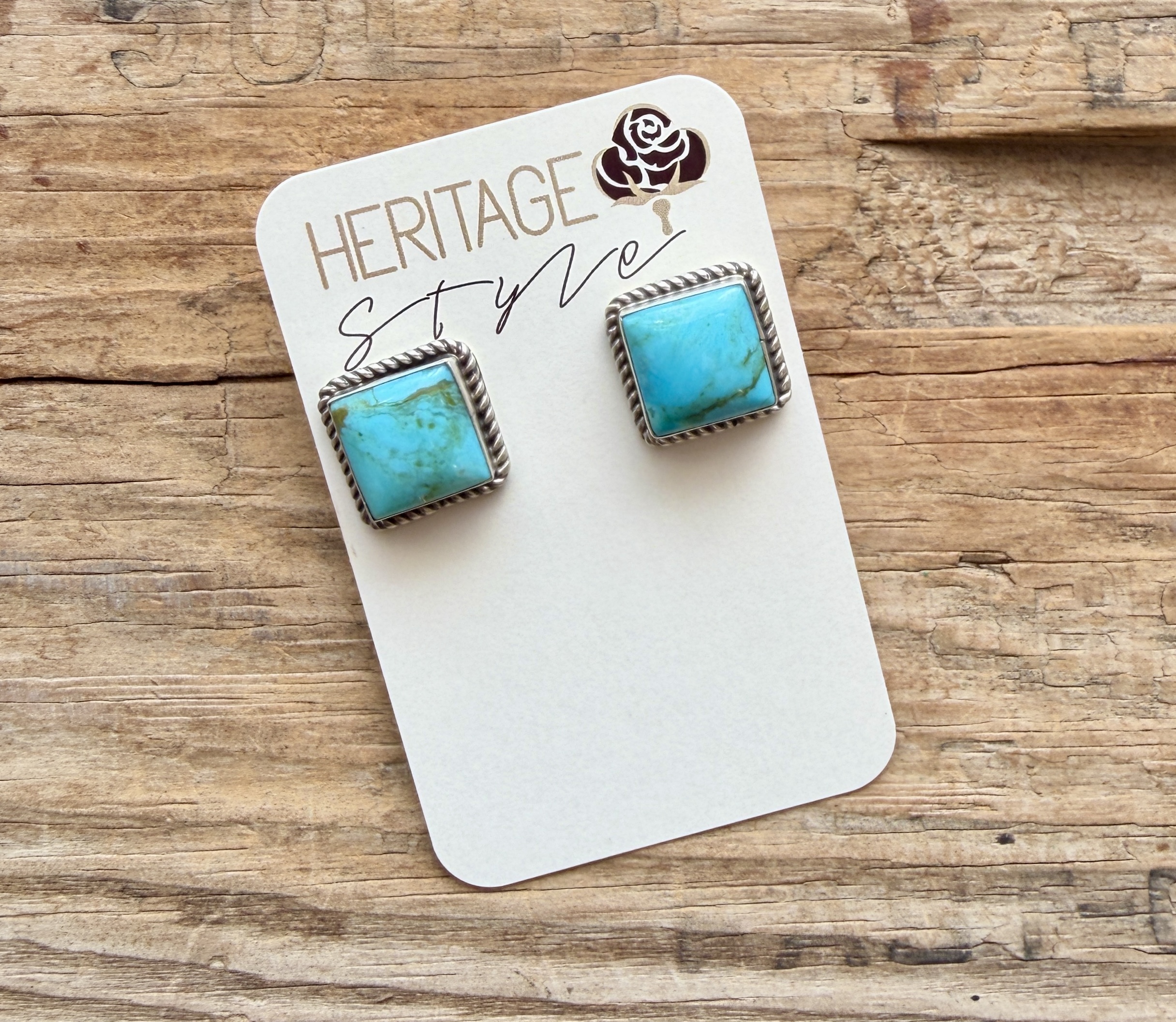 Classic Square Cut Turquoise Post Earrings