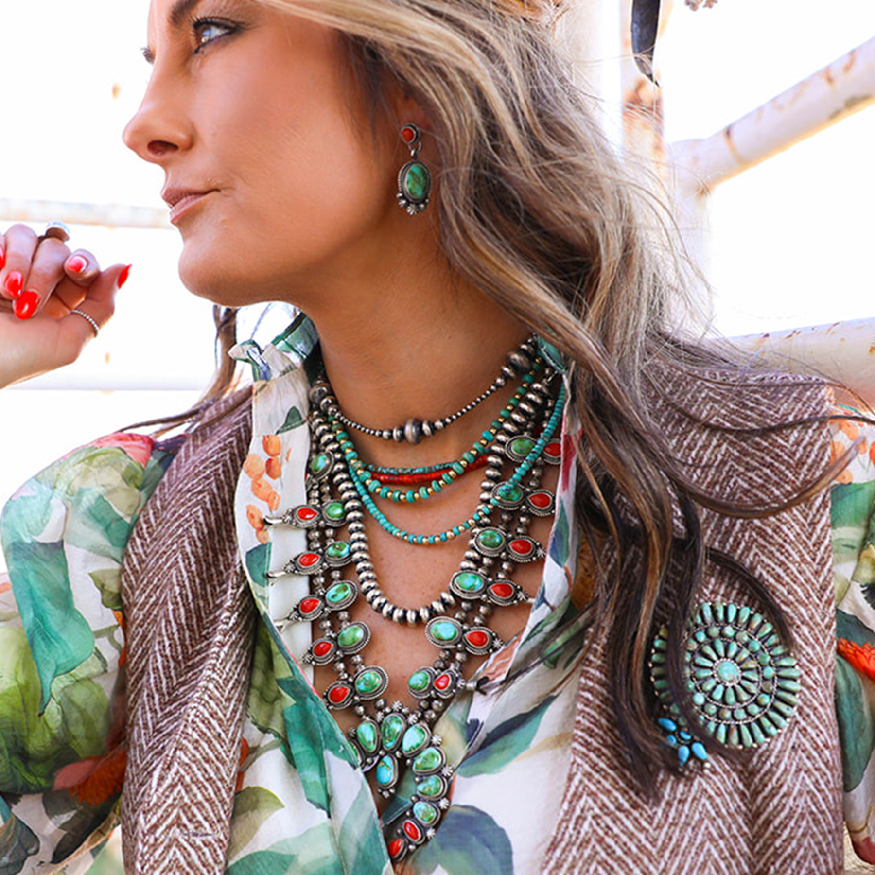 Sonoran Gold + Coral Squash Blossom + Earrings Set