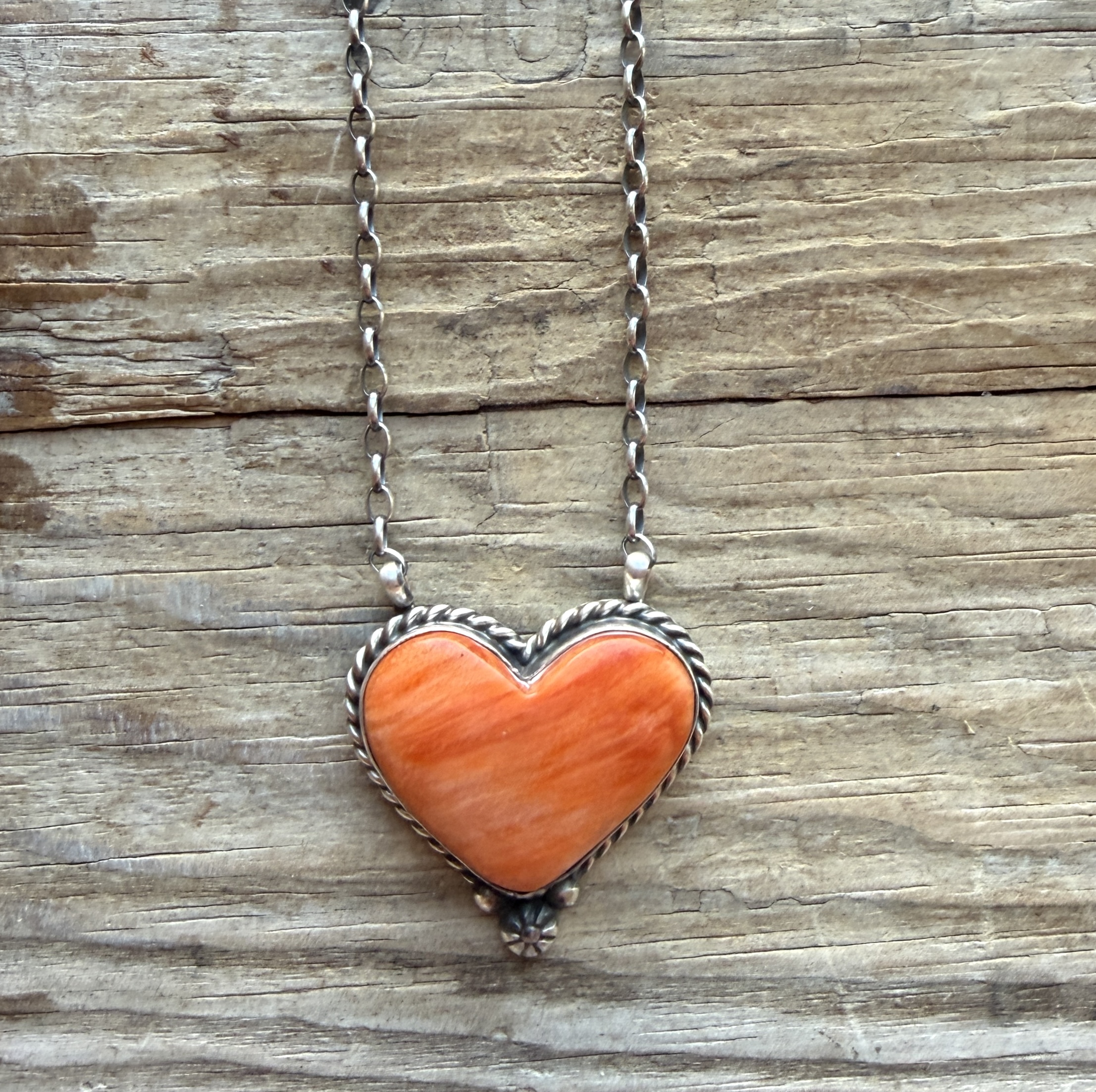 Cupid” Orange Spiny Oyster Statement Heart Necklace