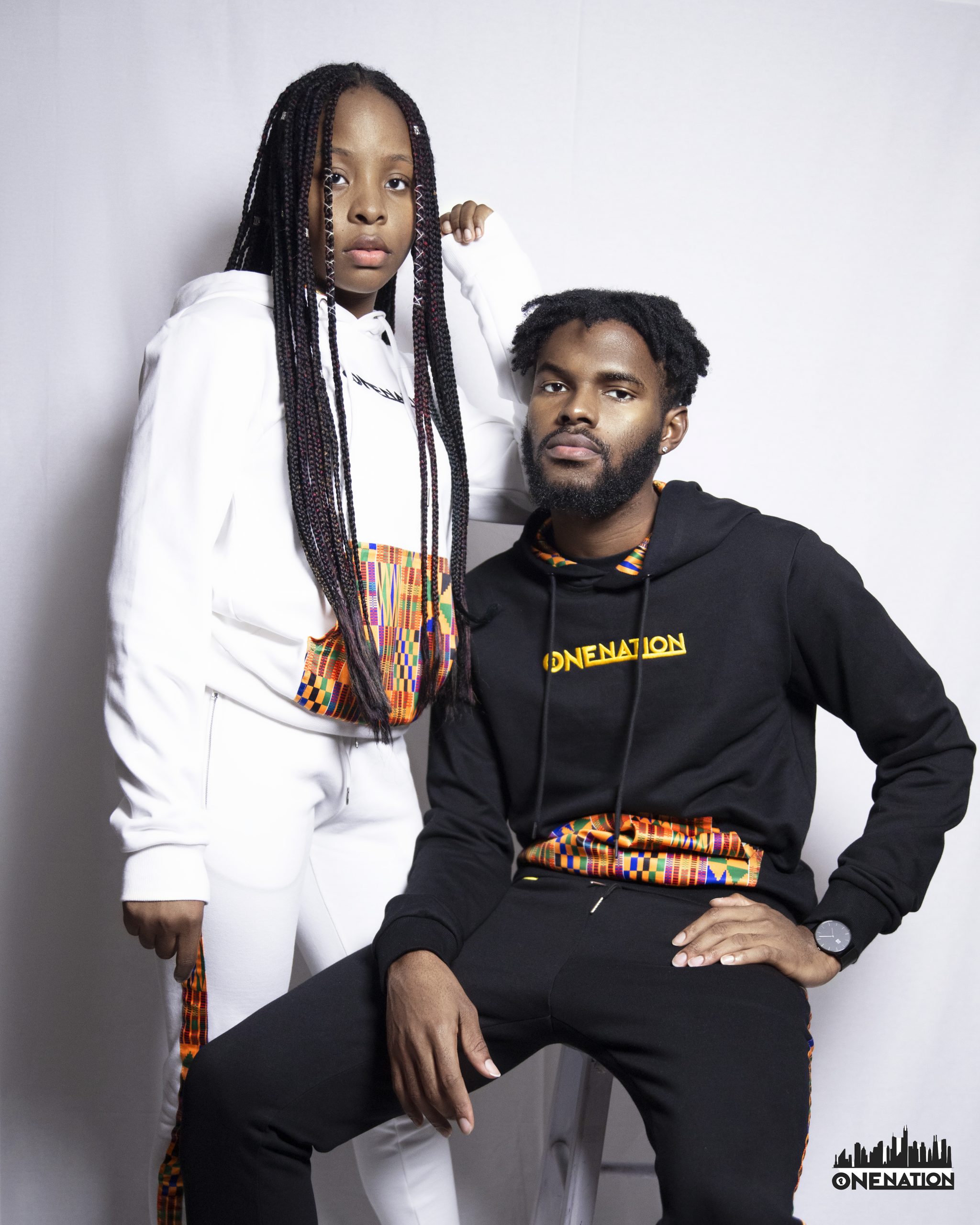 BLACK/WHITE TRACKSUIT (GOLD/GREEN KENTE)