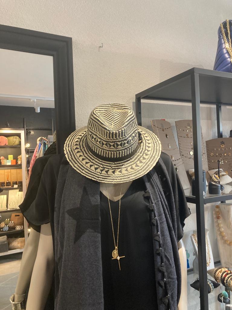 sombrero, motifs, noirs, blancs