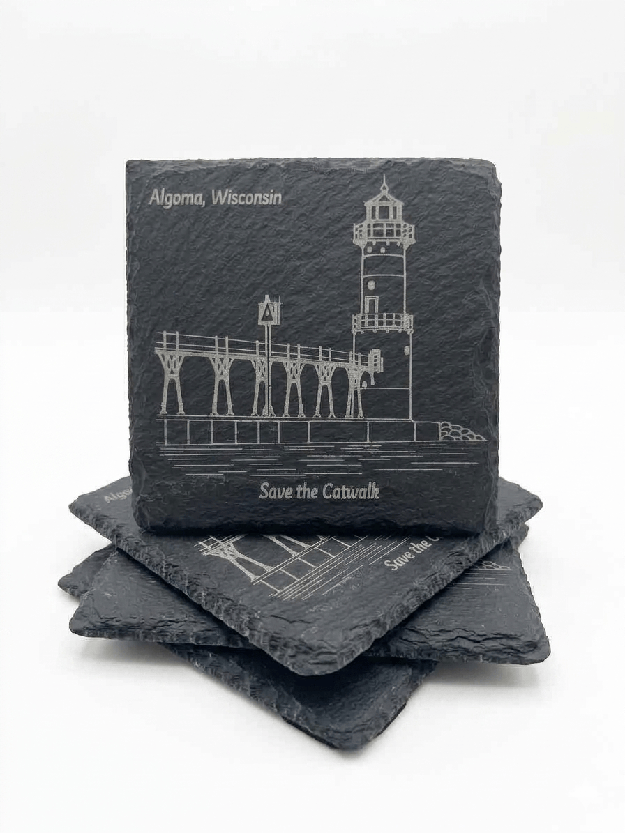 Slate Coaster with Algoma Lighthouse & Catwalk (Set of 4)
