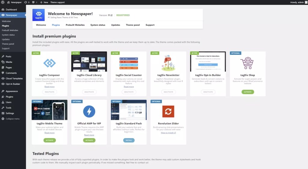 Newspaper Theme Install Premium Plugins