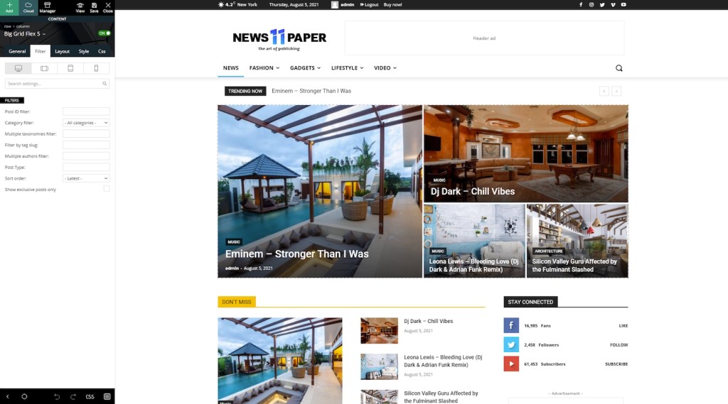 Newspaper theme edit module