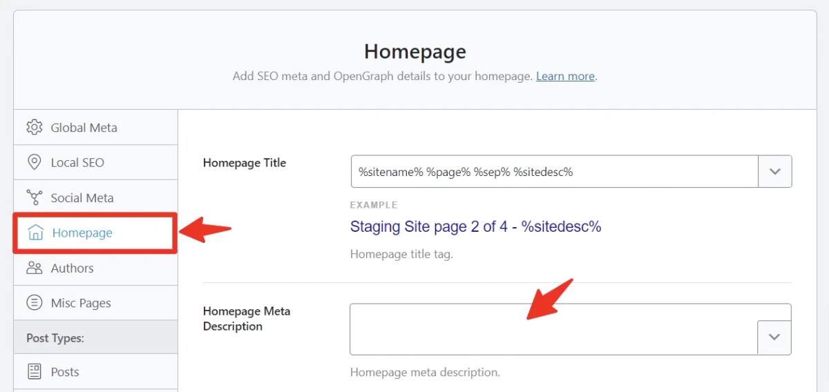 Rank Math Homepage Meta Description