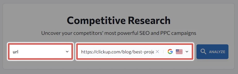 Competitive research tool by SE Ranking