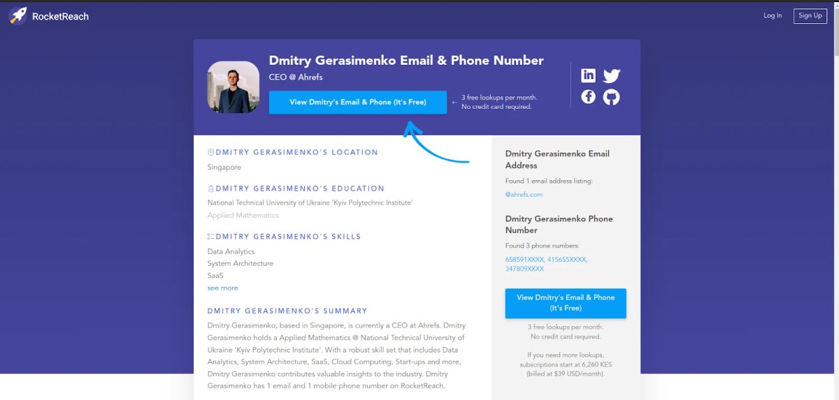 RocketReach programmatic page example