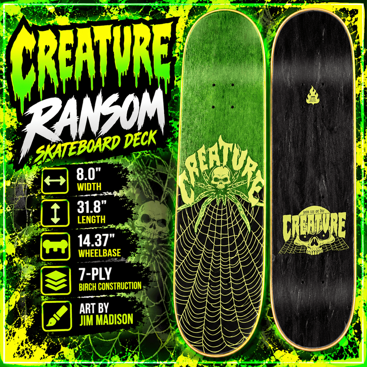 CREATURE Ransom 7 Ply Birch 8.0in x 31.8in Skateboard Decks