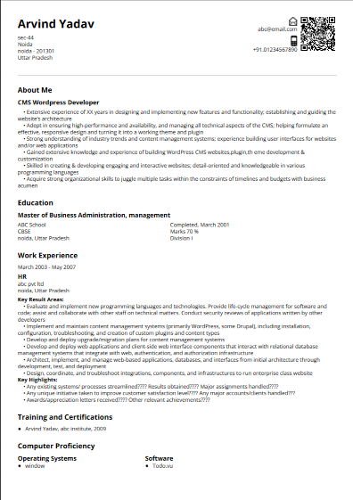 Developed first in 1995 by sun microsystems, java has evolved to become one of the most popular languages to be used in the software industry.it is fast, secure, and reliable, therefore, used to make applications ranging from software design and gaming technology to web and … Developer - CMS Wordpress Resume Sample & Ready To Use Example | ShriResume