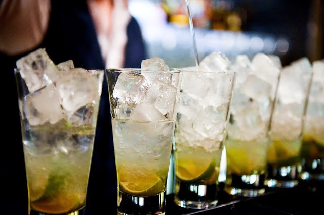 Drinks lined up at the bar