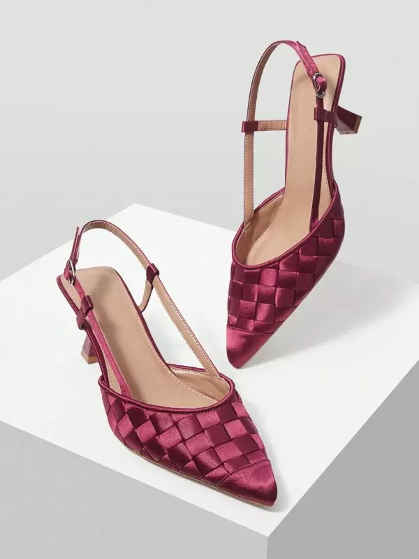 Women's premium pointed toe stiletto Satin woven versatile high heel pumps