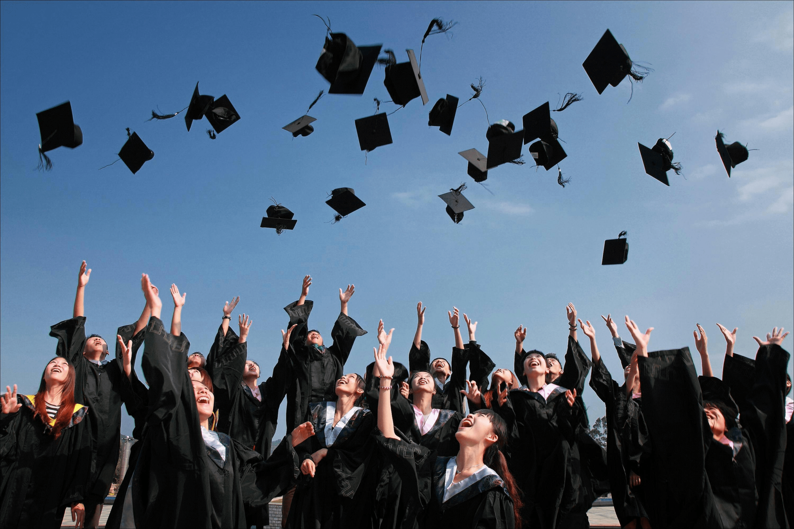 Image of graduates throwing caps in the air