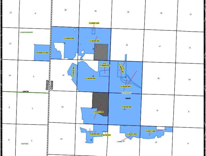 A map showing part of Egypt Valley Wildlife Area nominated for fracking.
