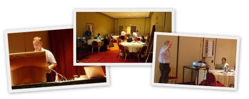 Collage of Kevin and Simon presenting