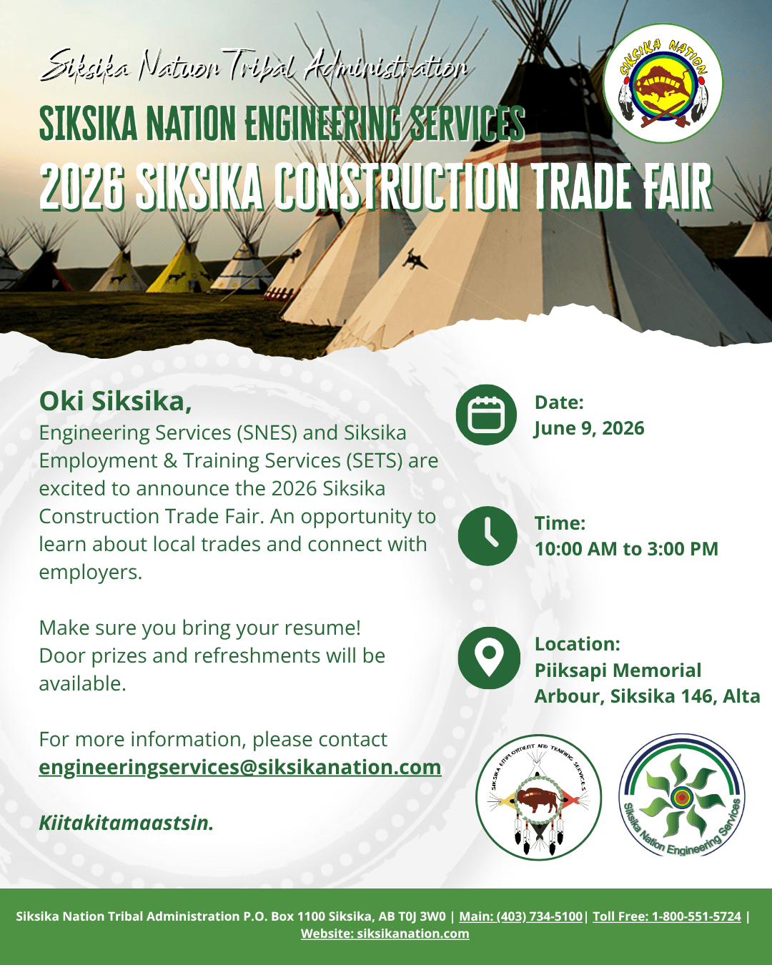 2026 Siksika Trade Fair Coming Soon Nation Engineering Services.