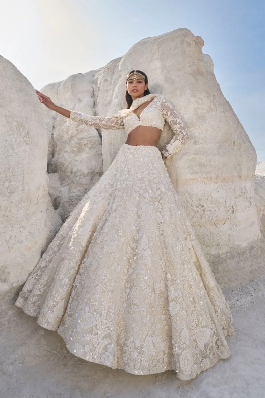 Seema Gujral Cream Three-Dimensional Lehenga Set