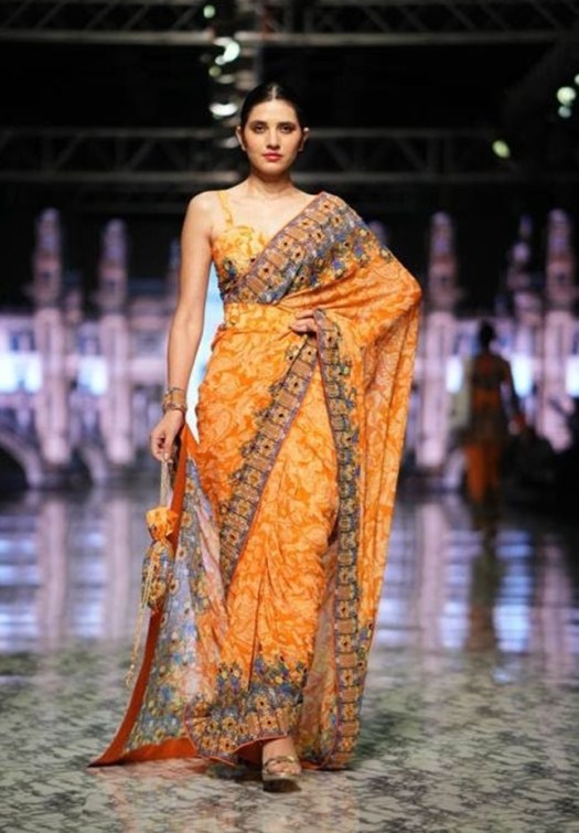 Orange Printed Saree