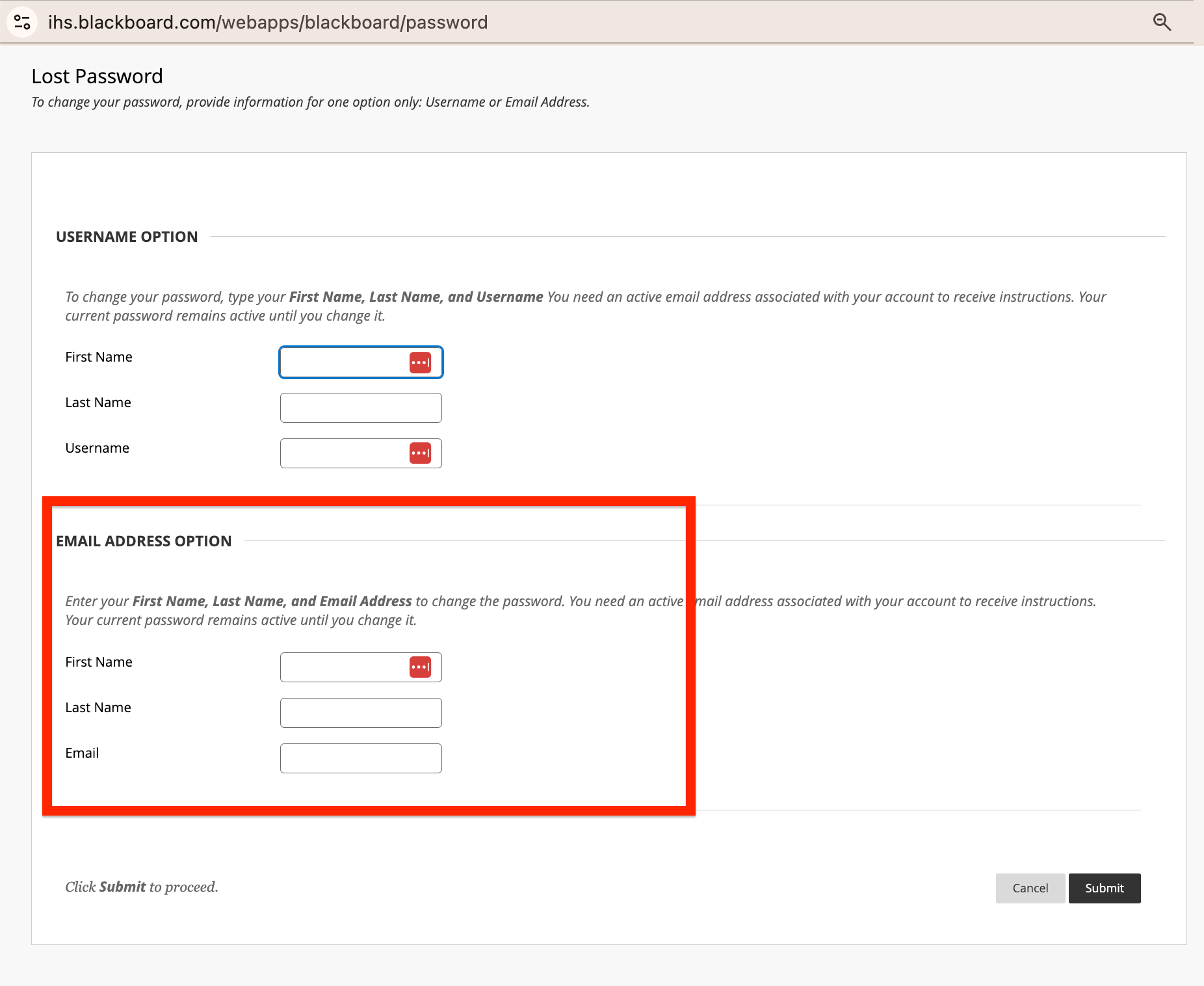 Email Address Option