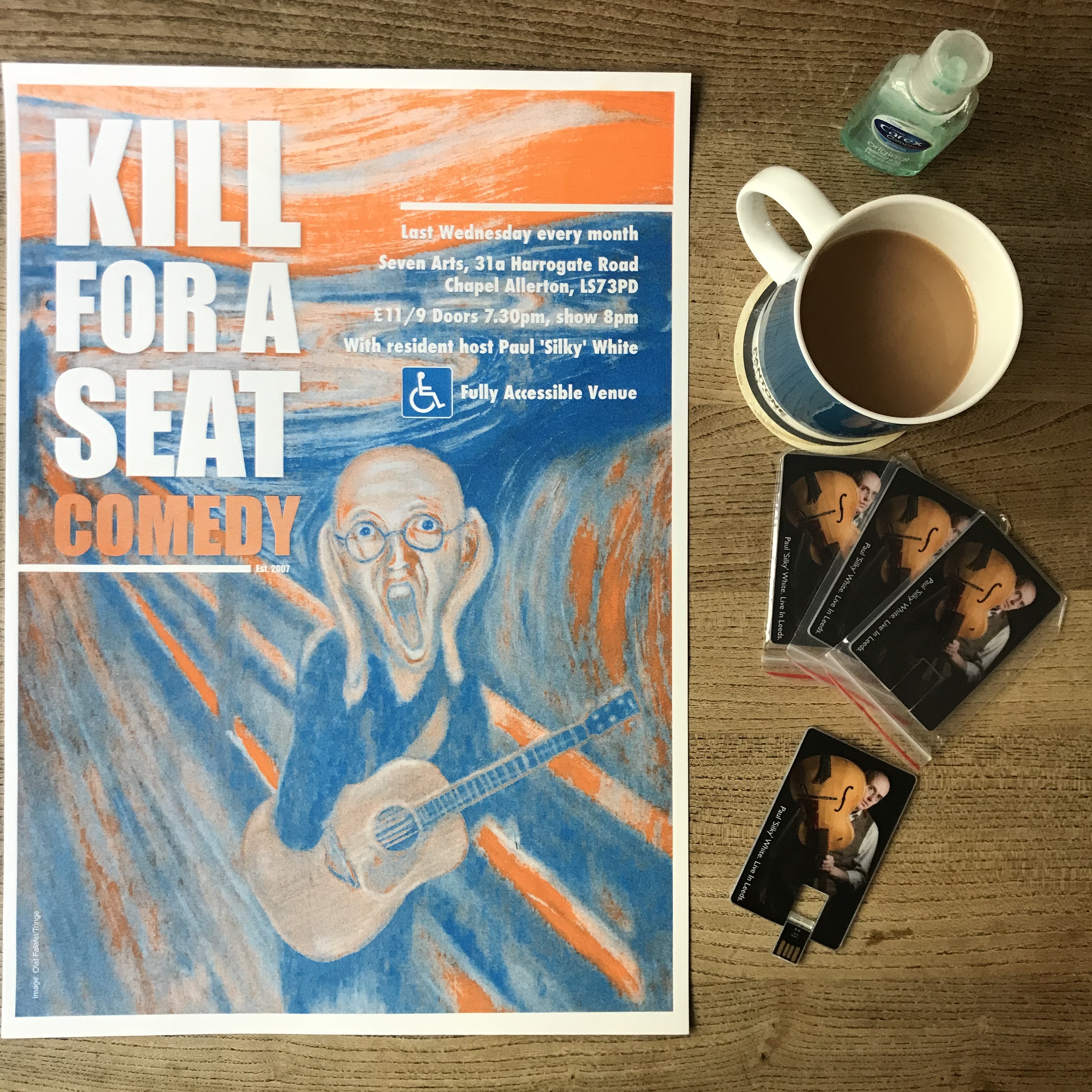 Kill For A Seat Comedy: Risoprint by Footprinters Co-op, Leeds. Design by Rob Ellis, Artwork by Olaf Falafel/Tringe