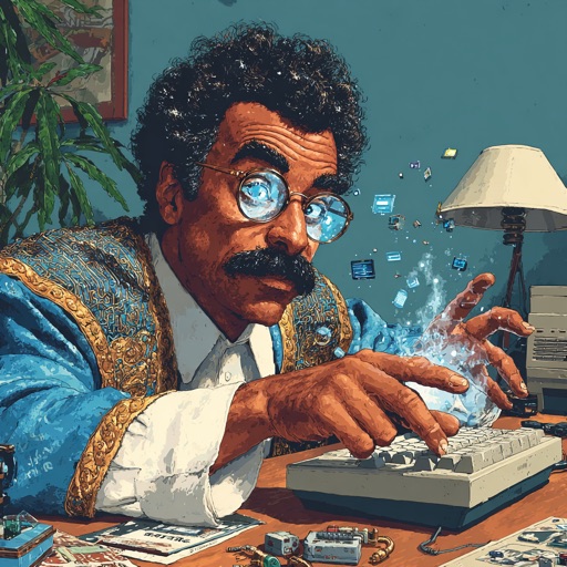 Pixel art portrait of The Technical Founder wearing wire-rim glasses and lab coat.