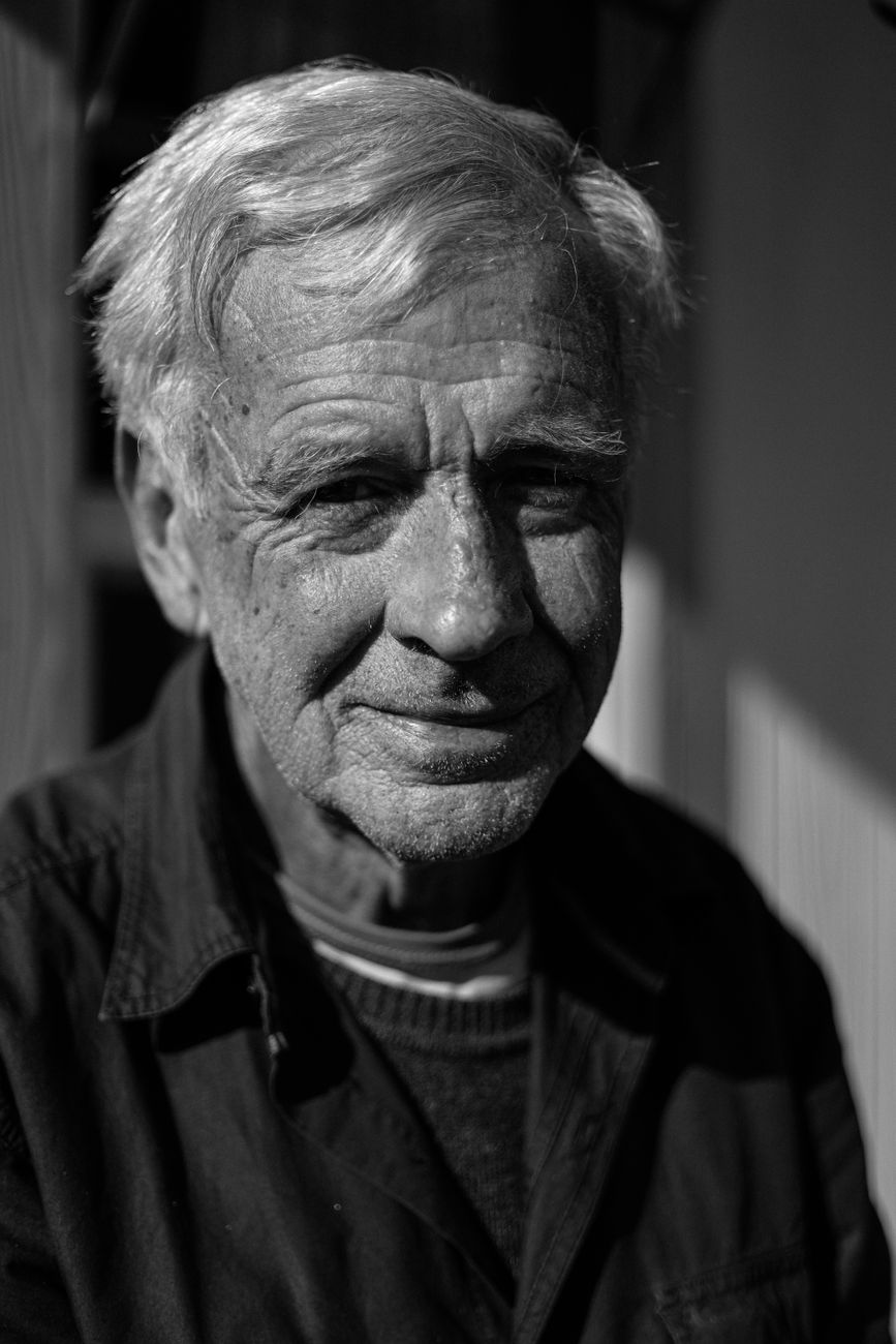 grayscale photo of an elderly man