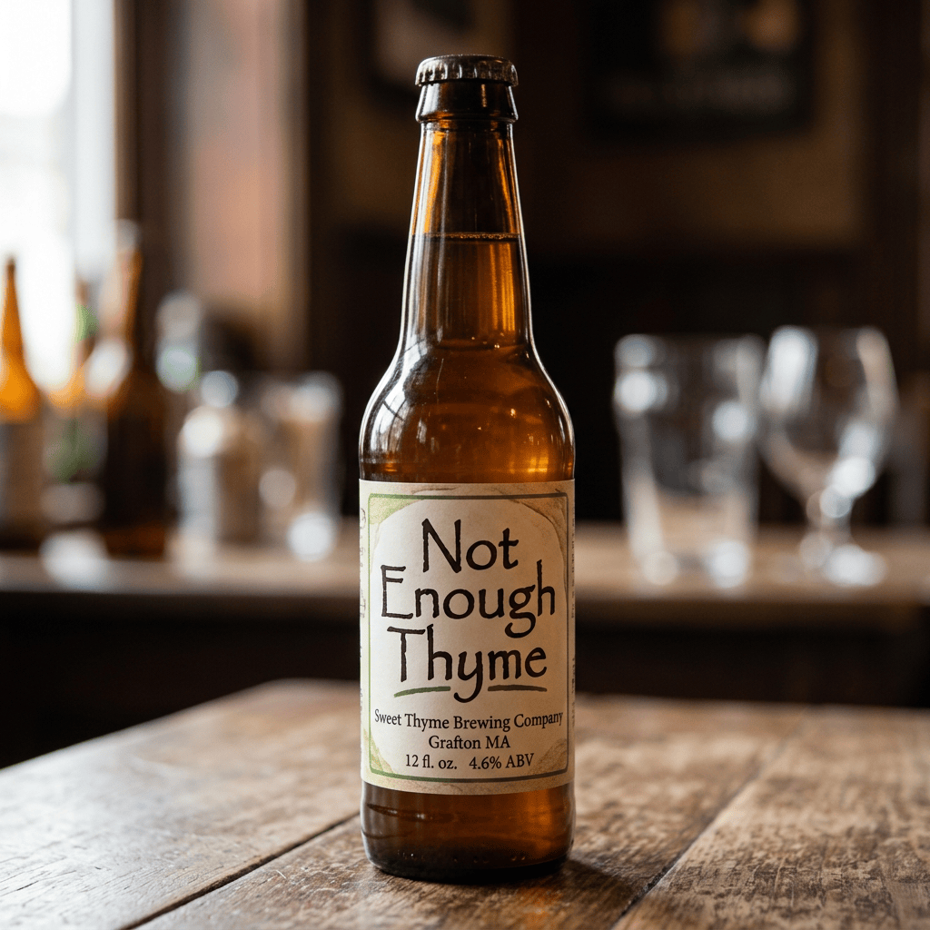 Bottle labeled Not Enough Thyme from Sweet Thyme Brewing Company