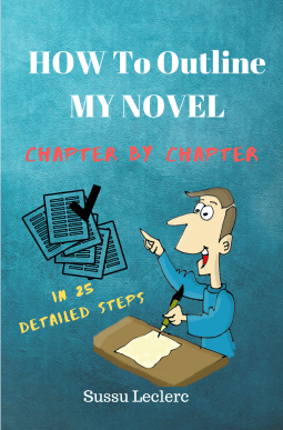 "My Novel, Chapter by Chapter," A cartoon man sits at a desk writing.
