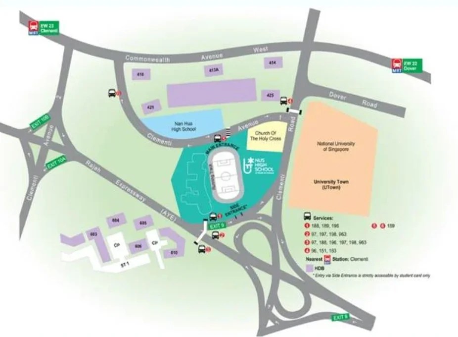 Location map of NUS High School and UTown