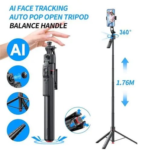 TT07 AI Tracking Gimbal Selfie Stick & Tripod – Auto Face Tracking, 360° Rotation, Foldable Phone Holder for Vlogging, Live Streaming & Video Calls