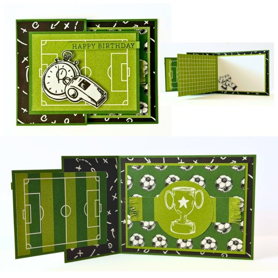 Green fun-fold card shown open and closed
