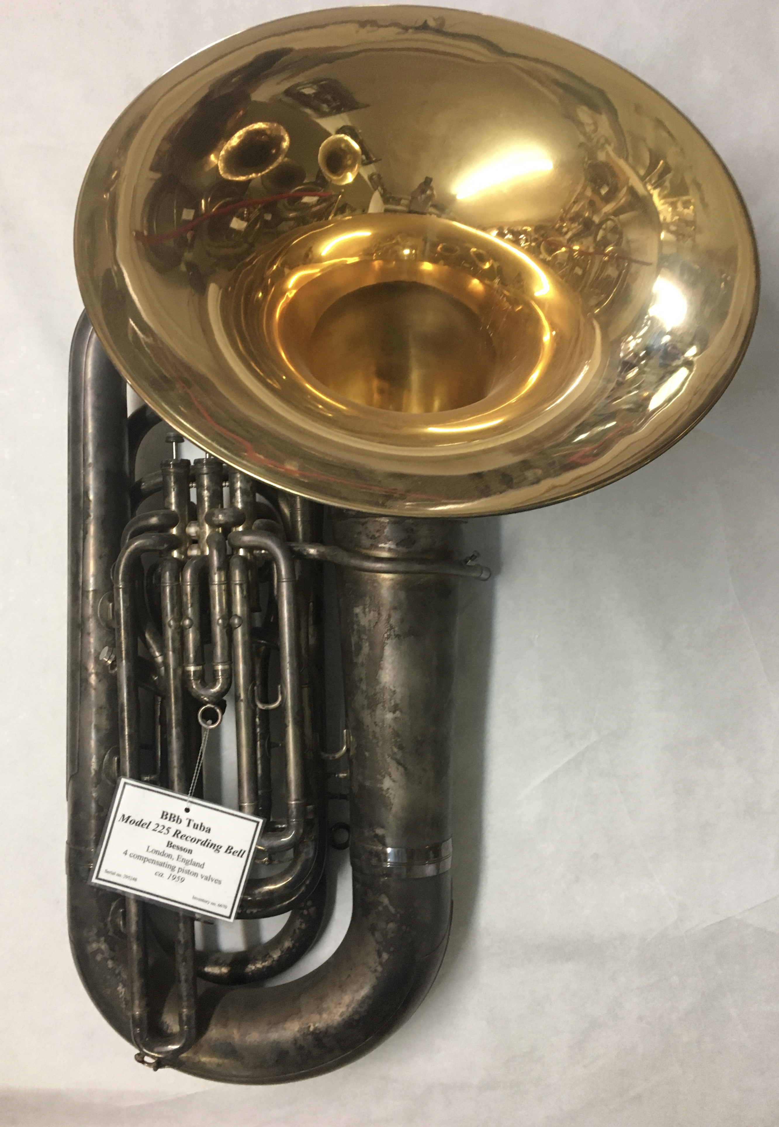 Besson, Model 225 recording bell, BB flat tuba, 4 piston, c.1959