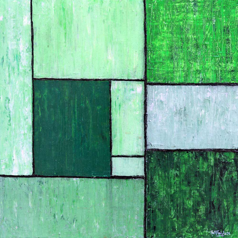 Green pastures green abstract geometric landscape painting on canvas