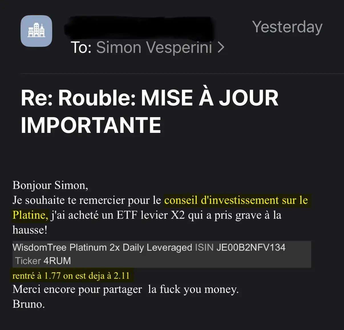 Témoignage : conseil d'investissement sur le Platine