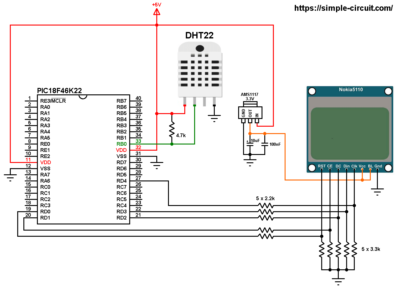 Pic Mcu With Dht22 Sensor And Nokia 5110 Lcd Mikroc Projects