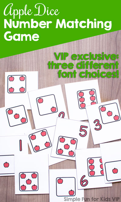 apple dice number matching game printable simple fun for kids vip