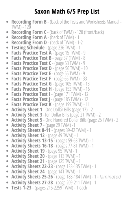 Saxon math 5/4 tests and worksheets