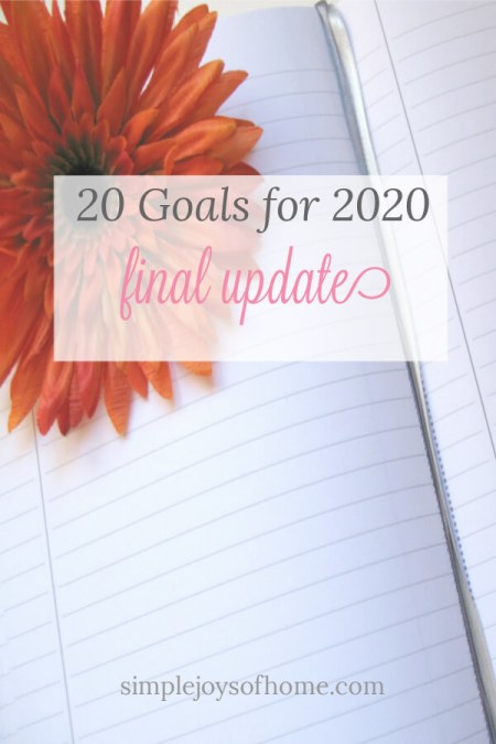 Planner and flower with text overlay which reads 20 Goals for 2020 Final Update
