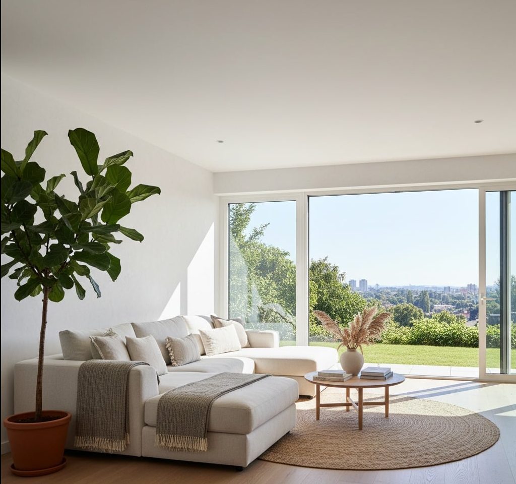 Simple Life Hacks Minimalist living room with natural light, simple furniture, and clutter-free space.