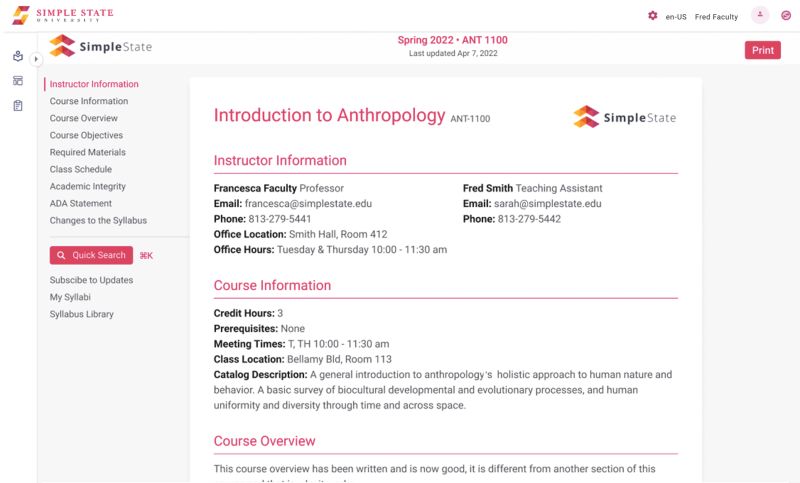 Syllabus Management System Simple Syllabus - Premium Light Texture - Desktop