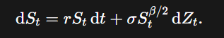 Mathematical equation representing the Constant Elasticity of Variance (CEV) model in financial modeling.