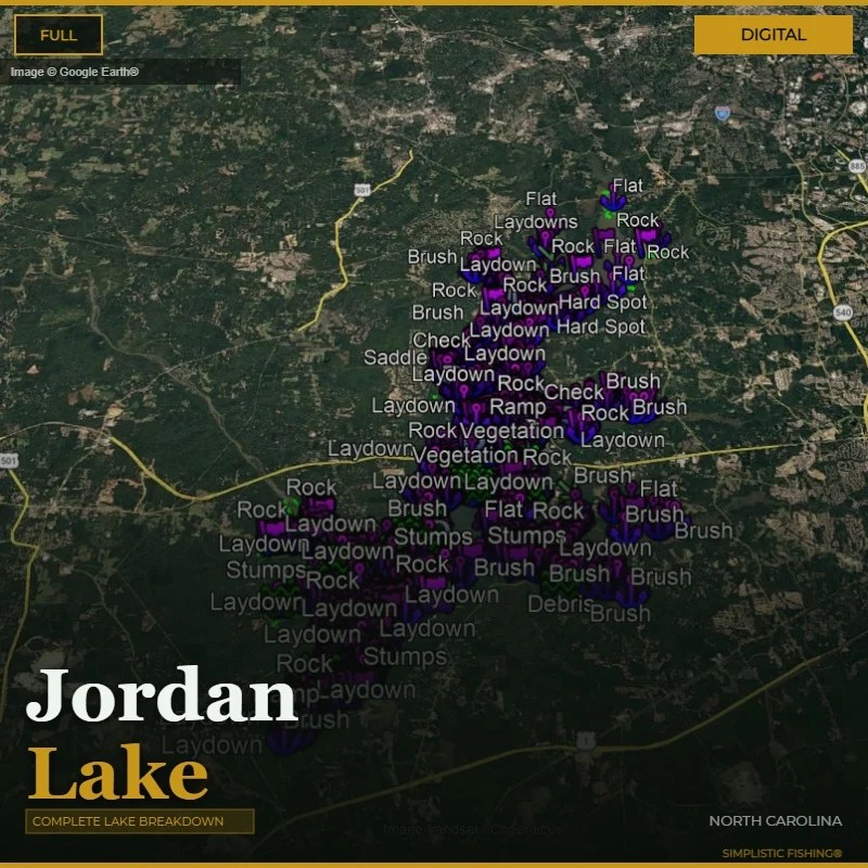 Jordan NC Bass Fishing Waypoints GPS Hotspots North Carolina Jordan Lake Digital 