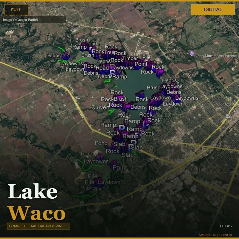 Waco Bass Fishing Waypoints GPS Hotspots Texas Simplistic Fishing Lake Waco Digital 