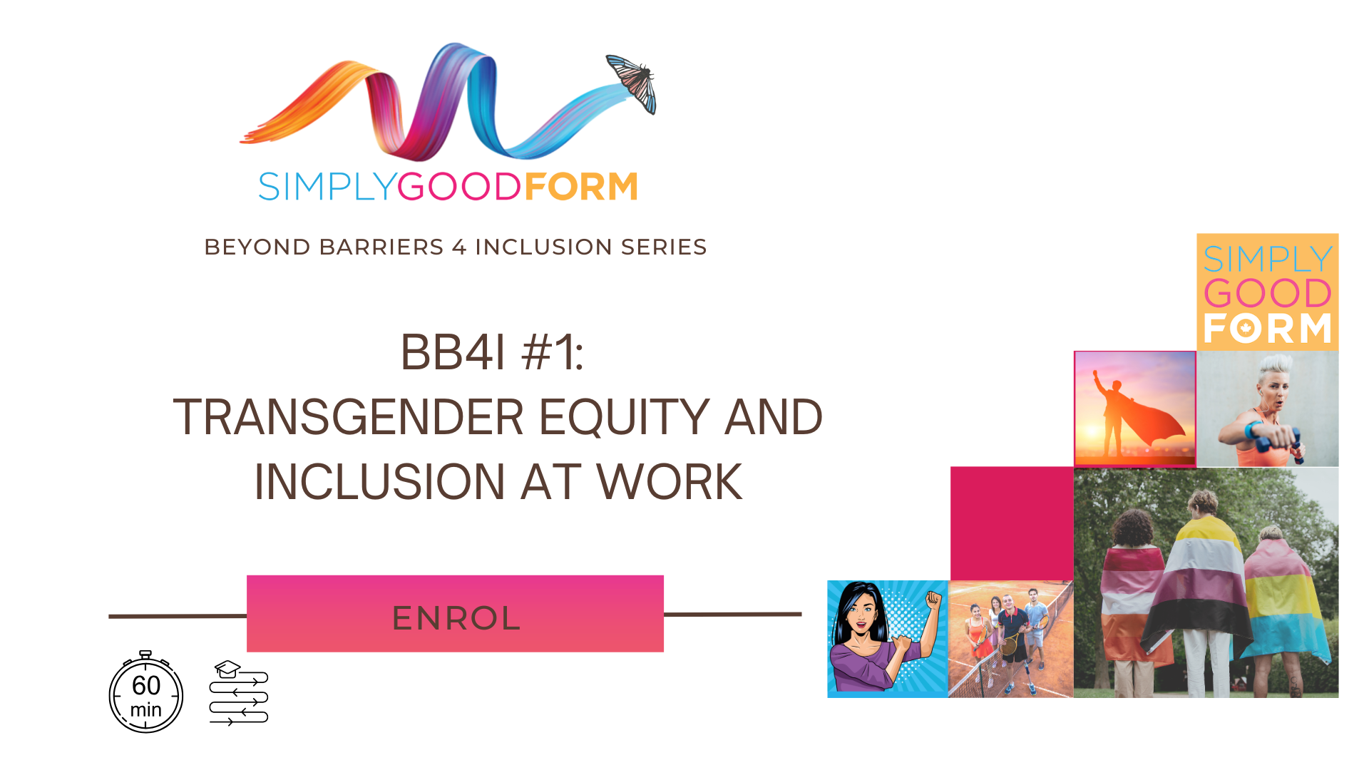 Course title page with name of course, a company logo and blocks shaped like stairs with different colours and graphics inside.