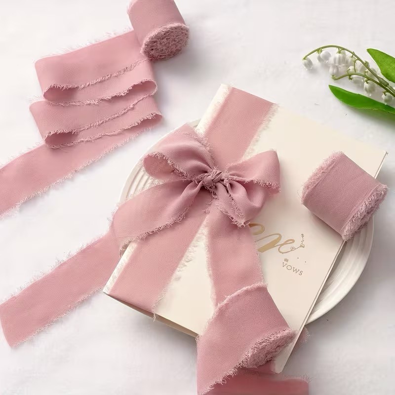 Dusty Rose Frayed Satin Ribbon