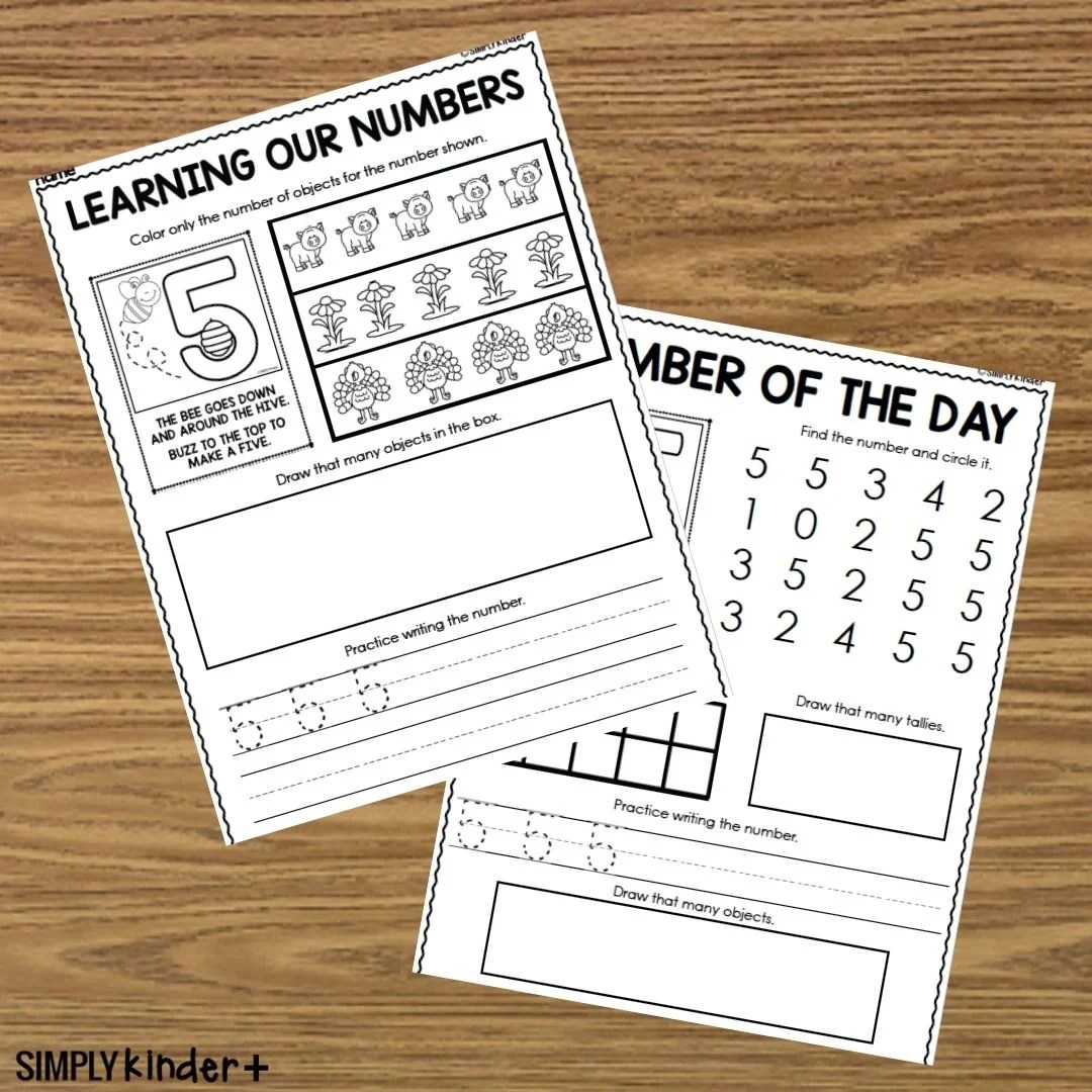 Number 5 (five) practice pages